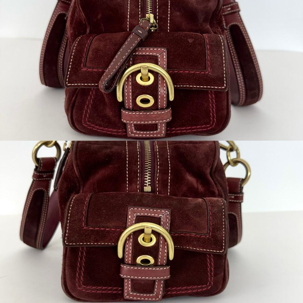 Coach Suede Vintage Mia Soho Satchel Bag with Leather Trim Red Burgundy F10061 - Picture 8 of 16